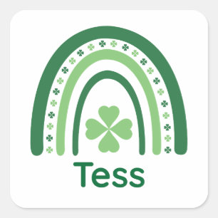 Tess Name Clover Boho Rainbow Vierkante Sticker