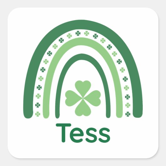 Tess Name Clover Boho Rainbow Vierkante Sticker (Voorkant)