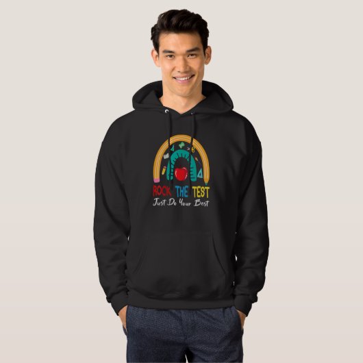 Test Day Rock The Test Teacher Testing Day Rainbow Hoodie (Voorkant volledig)