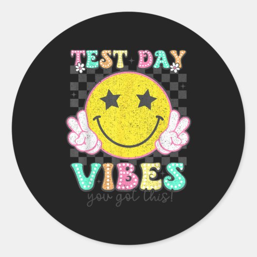 Test Day Vibes You Got This Retro Groovy Testing D Ronde Sticker (Voorkant)