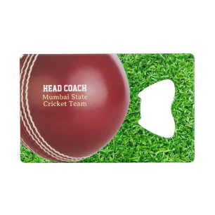 Test Match Red Cricket Ball met aangepaste tekst Creditkaart Flessenopener