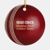 Test Match Red Cricket Ball met aangepaste tekst Keramisch Ornament (Voorkant)