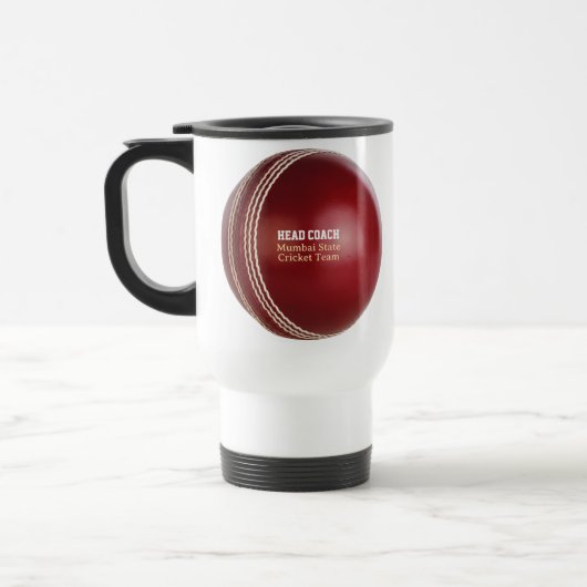 Test Match Red Cricket Ball met aangepaste tekst Reisbeker (Links)