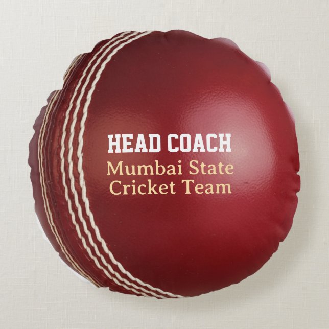 Test Match Red Cricket Ball met aangepaste tekst Rond Kussen (Voorkant)