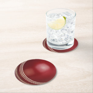 Test Match Red Cricket Ball met aangepaste tekst Ronde Kartonnen Onderzetter