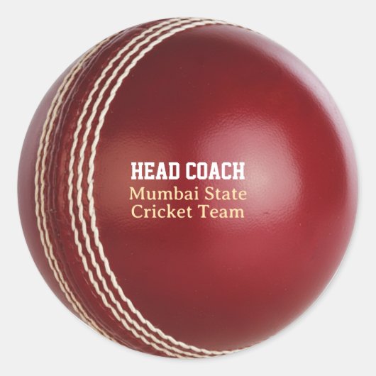 Test Match Red Cricket Ball met aangepaste tekst Ronde Sticker (Voorkant)