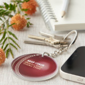 Test Match Red Cricket Ball met aangepaste tekst Sleutelhanger (Voorkant Rechts)