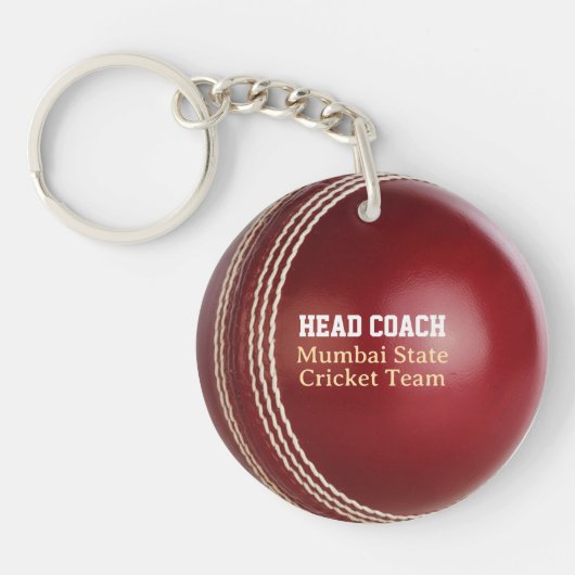 Test Match Red Cricket Ball met aangepaste tekst Sleutelhanger (Voorkant)
