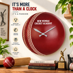 Test Match Rode Cricketbal met Aangepaste Tekst Grote Klok