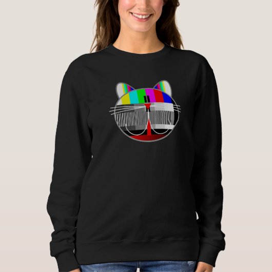 Test Pattern Cat  Retro 80s Television Trui (Voorkant)