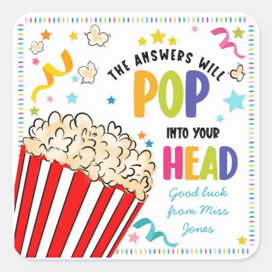 Test Succes Trakteer klas leraar antwoord pop Vierkante Sticker (Voorkant)