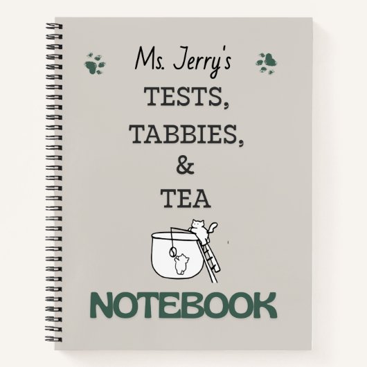 Test, Tabbies & Tea with Personalized Name Notitieboek (Voorkant)