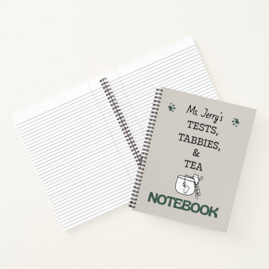 Test, Tabbies & Tea with Personalized Name Notitieboek (Binnen)