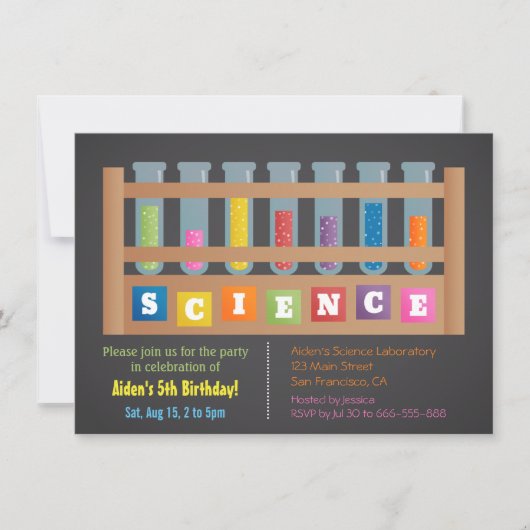 Test Tubes Science Kids Birthday Party Invitations Kaart (Voorkant)