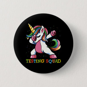 Testdag Dabbing Eenhoorn Testing Squad Meisjes . Ronde Button 5,7 Cm