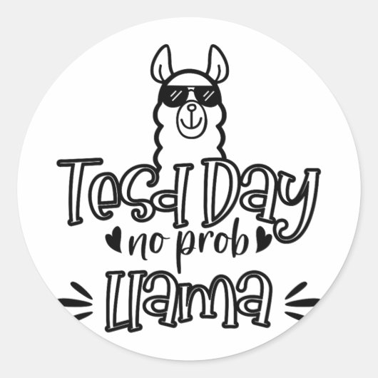 Testdag Geen Prob-llama Llama Teacher Testdag 1 Ronde Sticker (Voorkant)