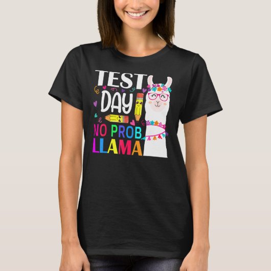 Testdag geen Prob Llama Teacher Exam Testing Teach T-shirt (Voorkant)