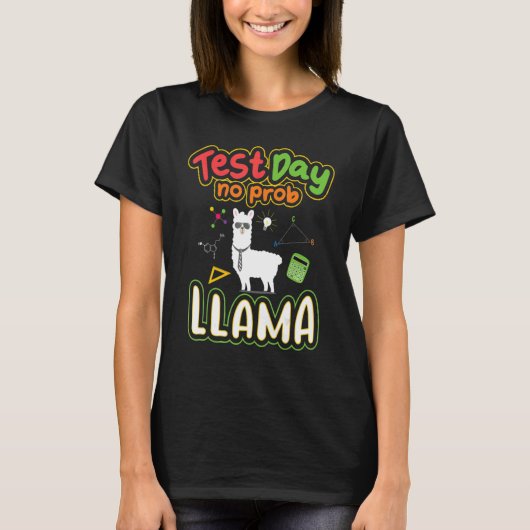 Testdag geen Prob Llama Teacher Exam Testing Teach T-shirt (Voorkant)