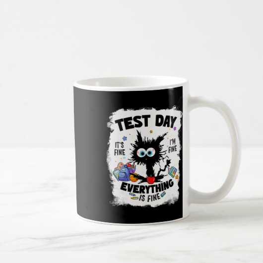 Testdag Grappige Gestresseerde Kat Leraar Student Koffiemok (Rechts)