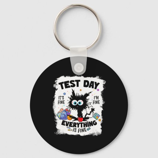 Testdag Grappige Gestresseerde Kat Leraar Student  Sleutelhanger (Voorkant)