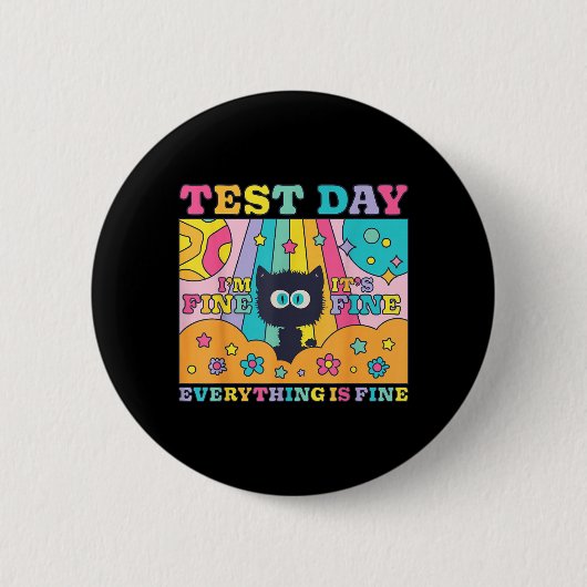 Testdag is prima grappige zwarte kat die leraar te ronde button 5,7 cm (Voorkant)