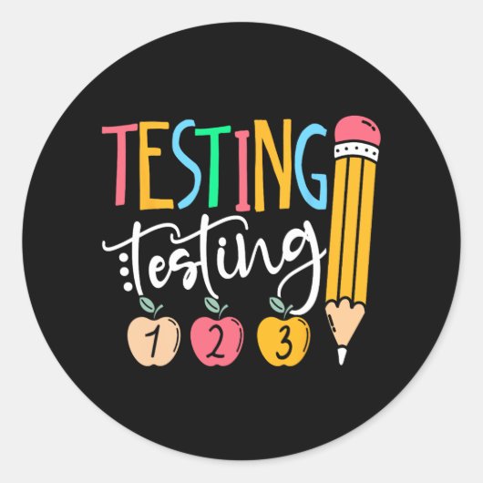 Testen 123 Schattige Rock De Testdag Leraar Studen Ronde Sticker (Voorkant)