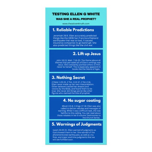 Testen van Ellen G. White Reclamekaart (Voorkant)