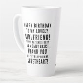 Testen vriendinnen geduld, vrolijke verjaardag latte mok (Linkerhoek)