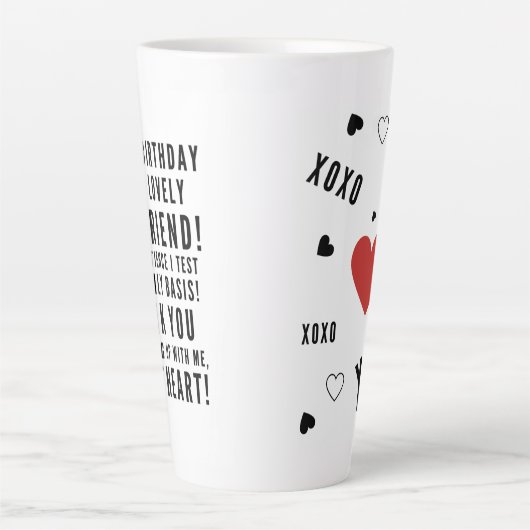 Testen vriendinnen geduld, vrolijke verjaardag latte mok (Voorkant)