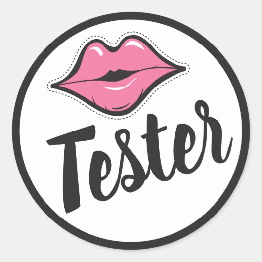 TESTER Roze Kus Lipstick & Beauty Distributeur Ronde Sticker (Voorkant)
