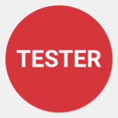 Tester Sticker - rood met witte tekst (Voorkant)