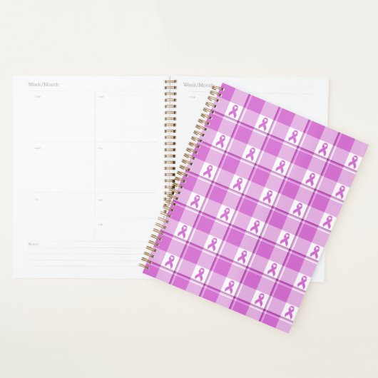 Testicular Cancer Awareness Plaid Purple Ribbon Planner (Display)