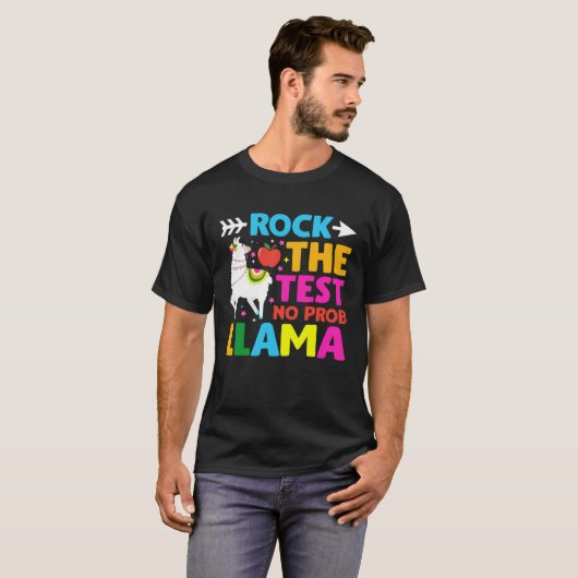 Testing Day Rock the Test Teaching No Prob Llama T T-shirt (Voorkant volledig)