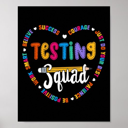 Testing Squad Motivational Test Day Words Heart Te Poster (Voorkant)