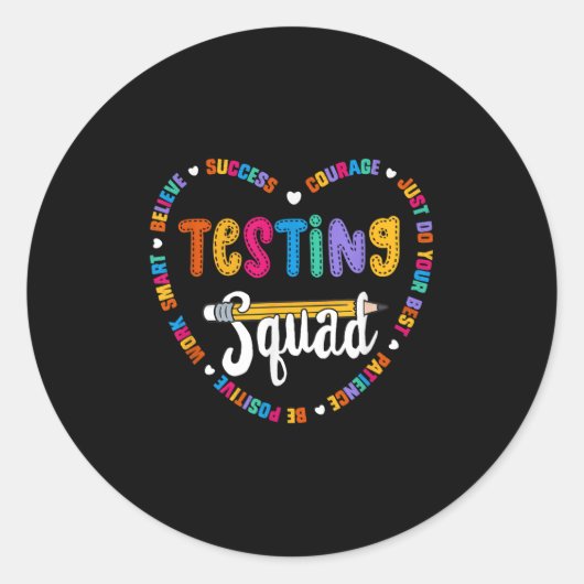 Testing Squad Motivational Test Day Words Heart Te Ronde Sticker (Voorkant)