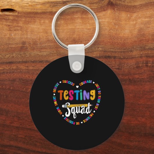 Testing Squad Motivational Test Day Words Heart Te Sleutelhanger (Voorkant)