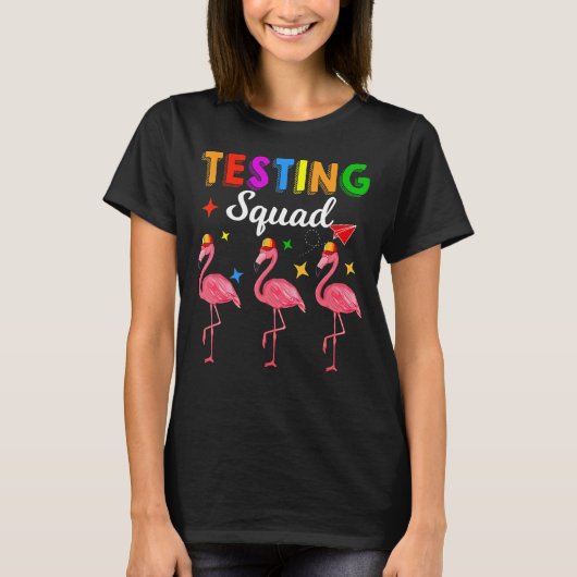 Testkadaver Drie verkutte flamingos testdag Teache T-shirt (Voorkant)