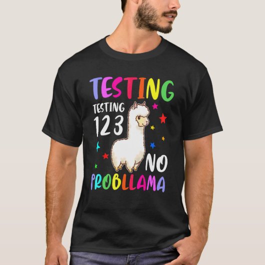 Tests 1 2 3 Geen Probllama schoolexamen Llama T-shirt (Voorkant)