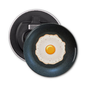 Testy Fried Egg in Skillet Pan Button Flesopener