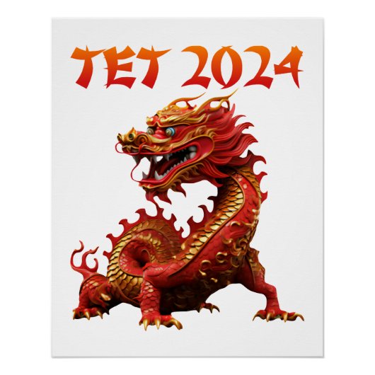 Tet 2024 Jaar van de Draak Vietnamees Nieuwjaar Perfect Poster (Voorkant)