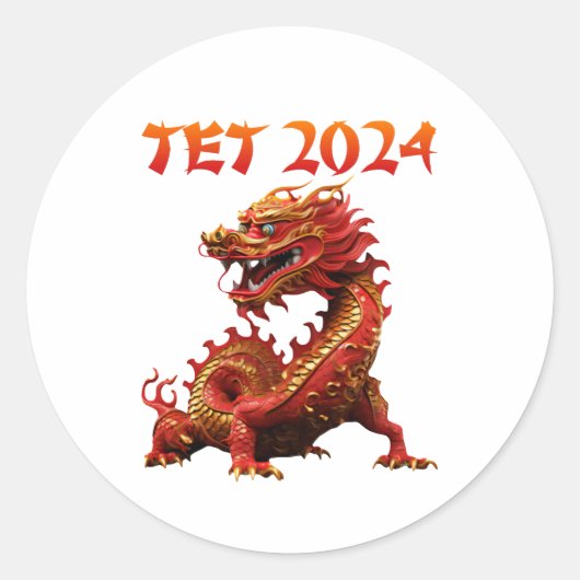 Tet 2024 Jaar van de Draak Vietnamees Nieuwjaar Ronde Sticker (Voorkant)