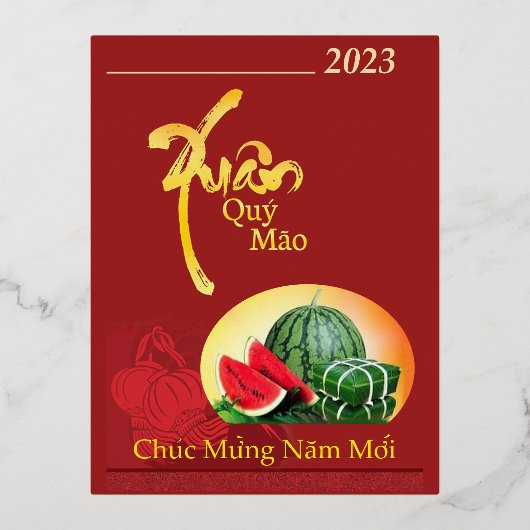 Tet Chuc Mung Nam Moi Happy Nieuwjaar Folie Feestdagen Briefkaart (Voorkant)