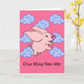 Tet, Chuc Mung Nam Moi, Leuk Vliegend Varken Kaart (Gele Bloem)