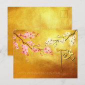 Tet Hoa Anh Dao Blossom Vietnamees Nieuwjaar Goud Uitnodiging Briefkaart (Voorkant / Achterkant)