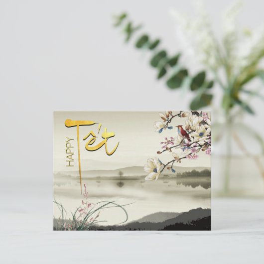 Tet Hoa Anh Dao Vietnamees Nieuwjaar P Uitnodiging Briefkaart (Staand voorkant)