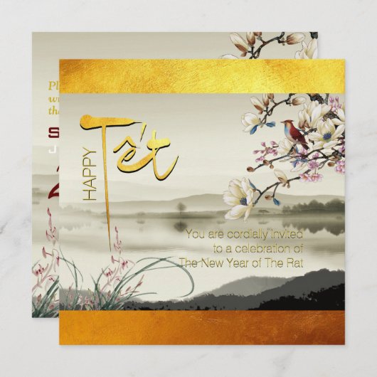 Tet Hoa Anh Dao Vietnamees nieuwjaar SFC-uitnodigi Save The Date (Voorkant / Achterkant)