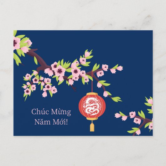 Tet Nieuwjaar Dragon Hoa Dao Blossoms Briefkaart (Voorkant)