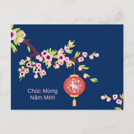 Tet Nieuwjaar OX Hoa Dao Blossoms Briefkaart (Voorkant)