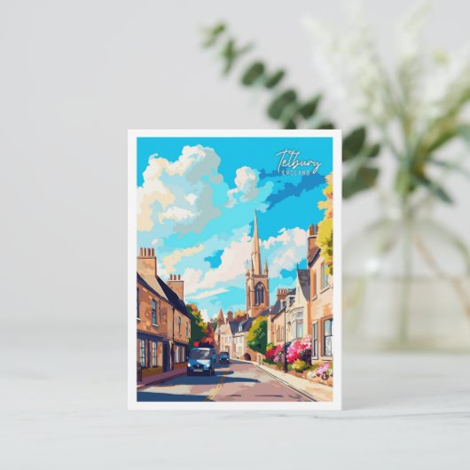 Tetbury England Art vintage reisillustratie Briefkaart (Staand voorkant)