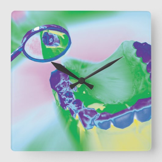 Teth Model Mirror Review Dentist Wall Clock Vierkante Klok (Voorkant)